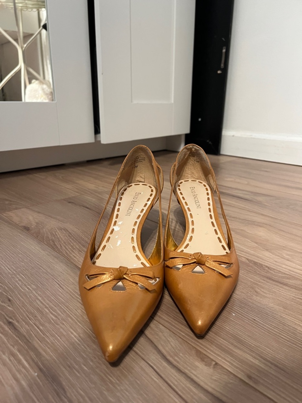 Enzo Angiolini Metallic Camel Pointed Slingback Heels - Picture 2 of 5